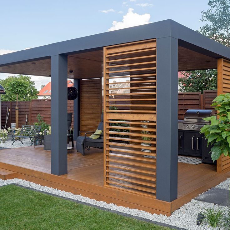 Modern wood pergola in Dubai backyard