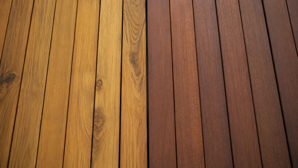 Close-up comparison of black locust and Ipe decking wood grain
