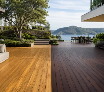 Black locust vs Ipe decking comparison on a modern luxury outdoor terrace